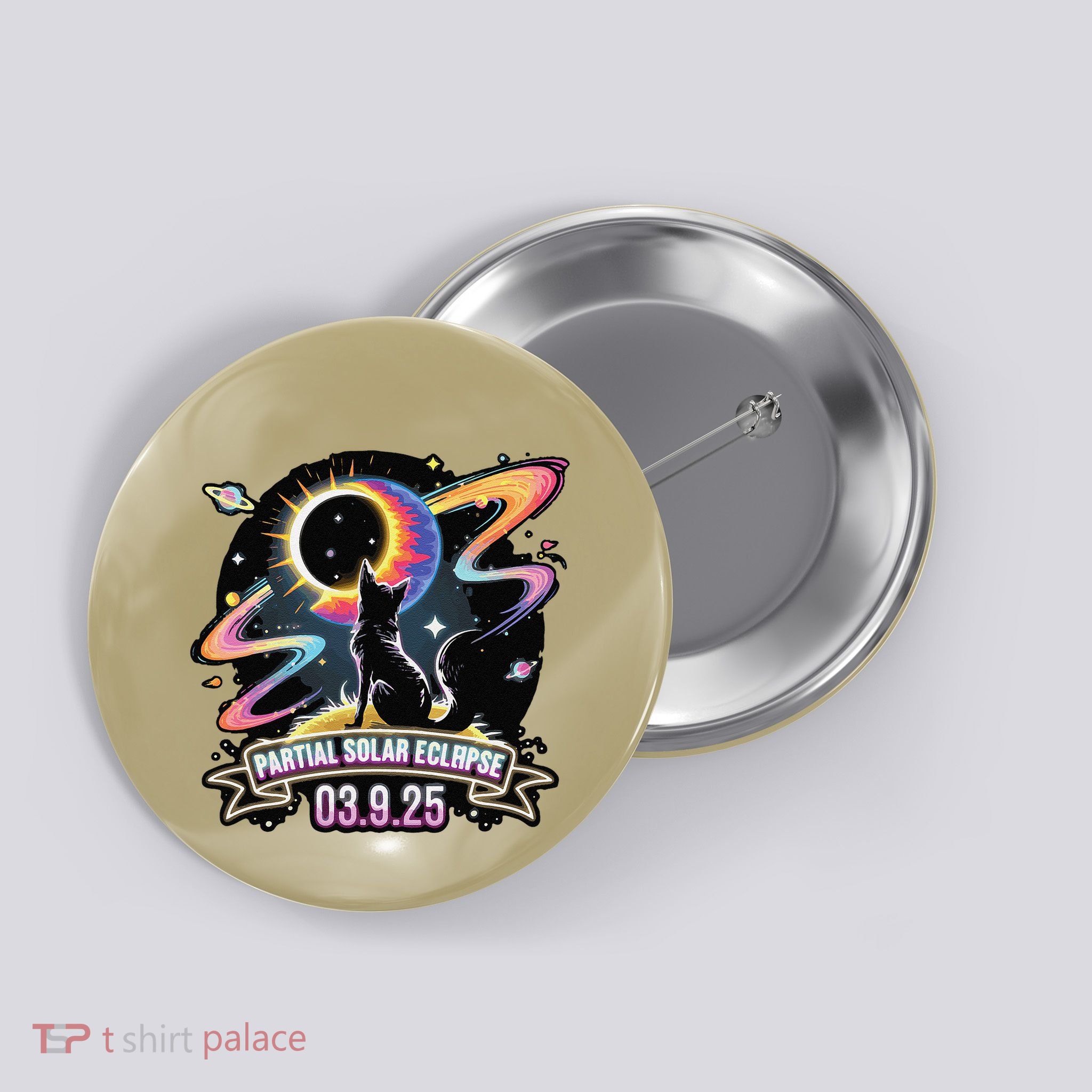Partial Solar Eclipse 2025 Cat Lover Astronomy 3.29.25 Button
