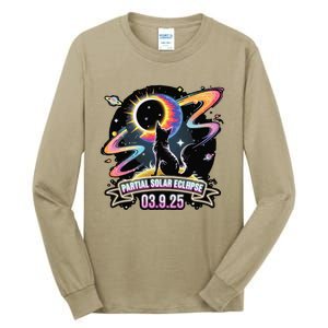 Partial Solar Eclipse 2025 Cat Lover Astronomy 3.29.25 Tall Long Sleeve T-Shirt