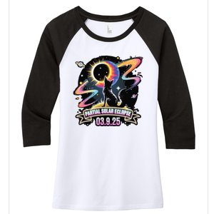 Partial Solar Eclipse 2025 Cat Lover Astronomy 3.29.25 Women's Tri-Blend 3/4-Sleeve Raglan Shirt