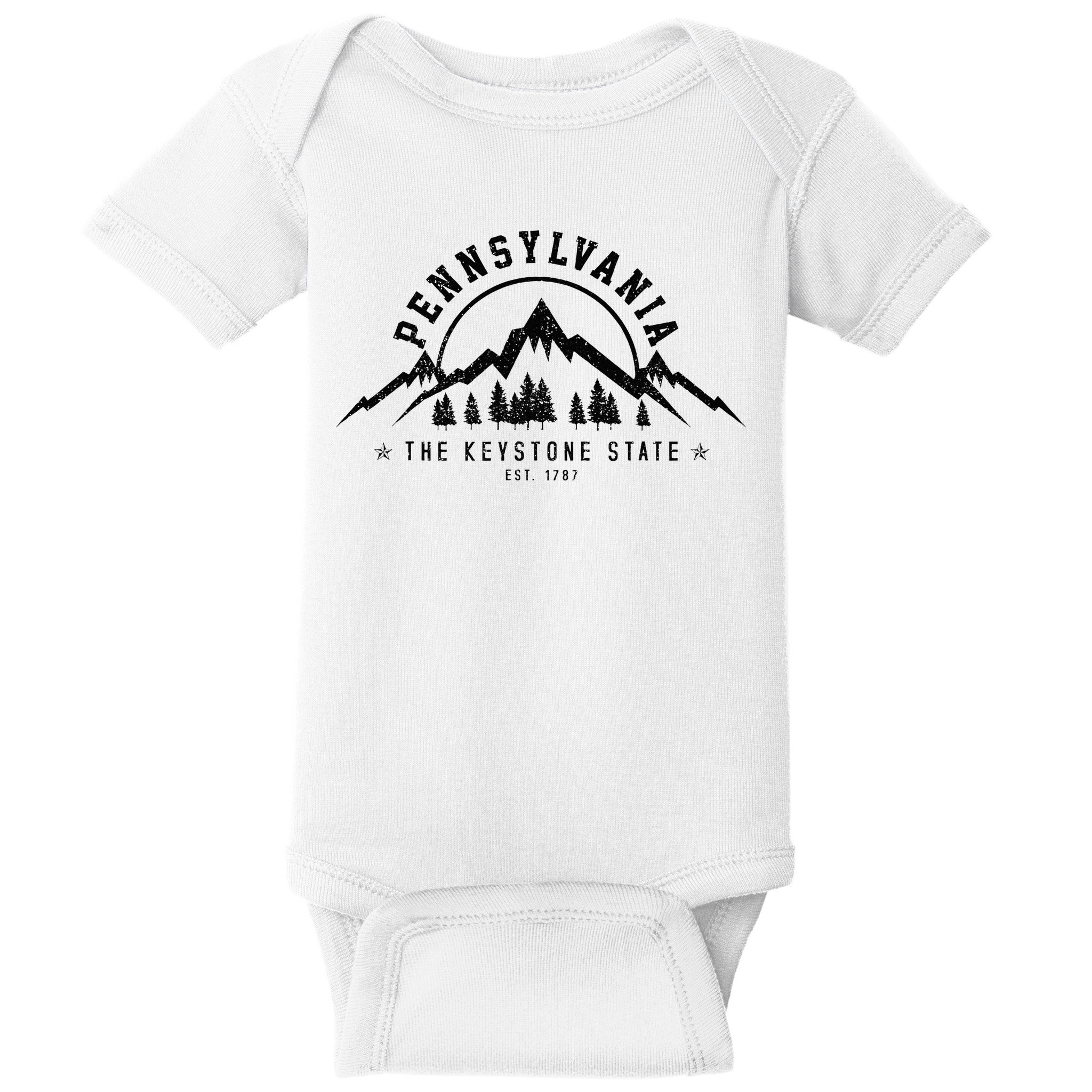 Pennsylvania State Est. 1787 Vintage Mountains Gift Baby Bodysuit