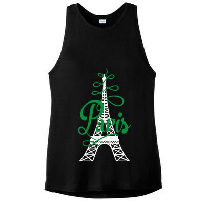 Paris Script Eiffel Tower French France Ladies PosiCharge Tri-Blend Wicking Tank