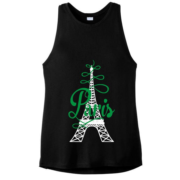 Paris Script Eiffel Tower French France Ladies PosiCharge Tri-Blend Wicking Tank