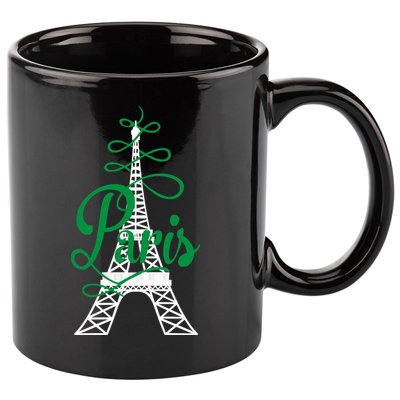Paris Script Eiffel Tower French France 11oz C Handle Ceramic Mug