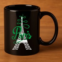 Paris Script Eiffel Tower French France 11oz C Handle Ceramic Mug