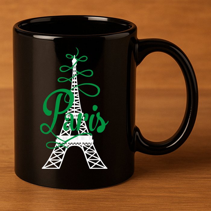 Paris Script Eiffel Tower French France 11oz C Handle Ceramic Mug