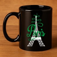 Paris Script Eiffel Tower French France 11oz C Handle Ceramic Mug