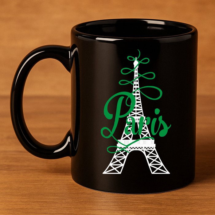 Paris Script Eiffel Tower French France 11oz C Handle Ceramic Mug