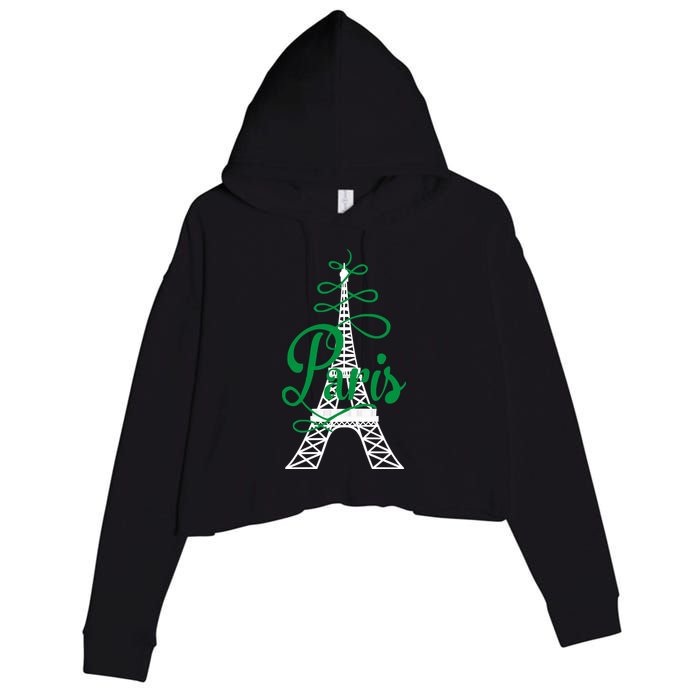 Paris Script Eiffel Tower French France Crop Fleece Hoodie