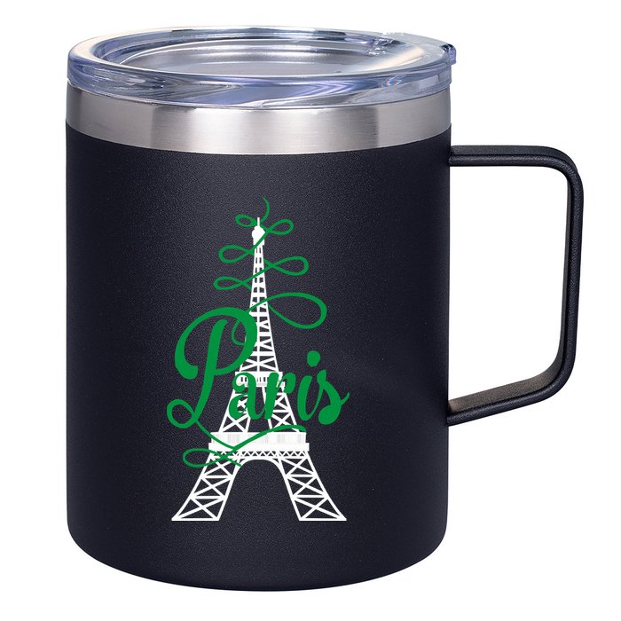 Paris Script Eiffel Tower French France 12oz Stainless Steel Coffee Mug