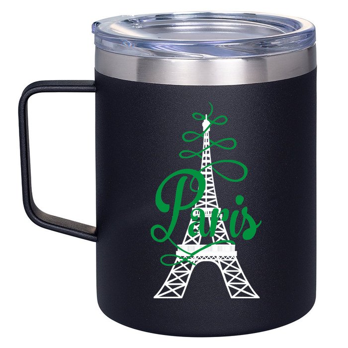 Paris Script Eiffel Tower French France 12oz Stainless Steel Coffee Mug