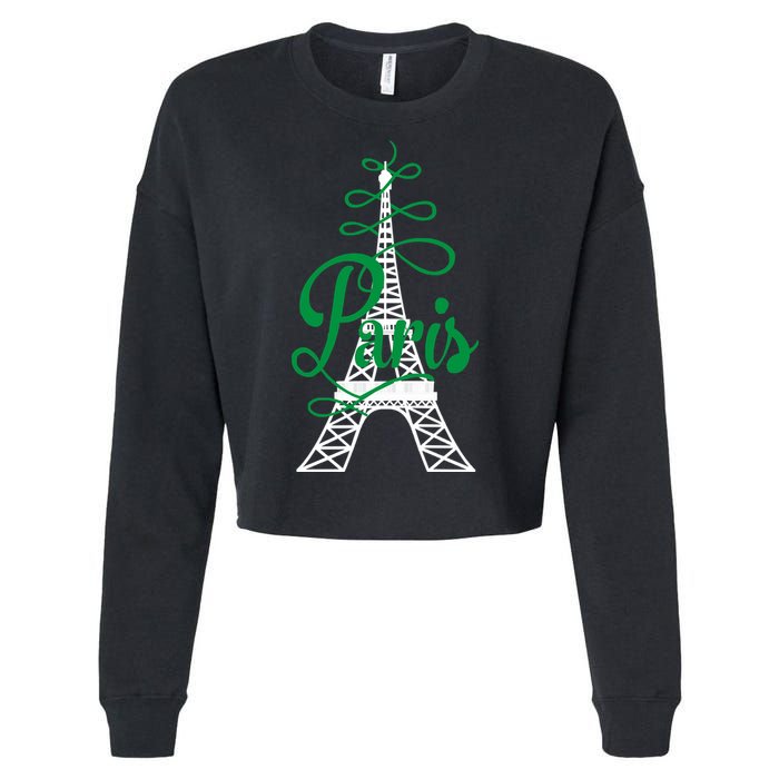 Paris Script Eiffel Tower French France Cropped Pullover Crew
