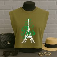 Paris Script Eiffel Tower French France Garment-Dyed Women's Muscle Tee