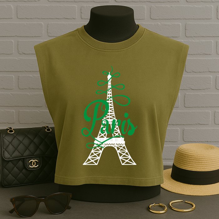 Paris Script Eiffel Tower French France Garment-Dyed Women's Muscle Tee