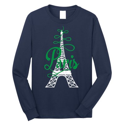 Paris Script Eiffel Tower French France Long Sleeve Shirt