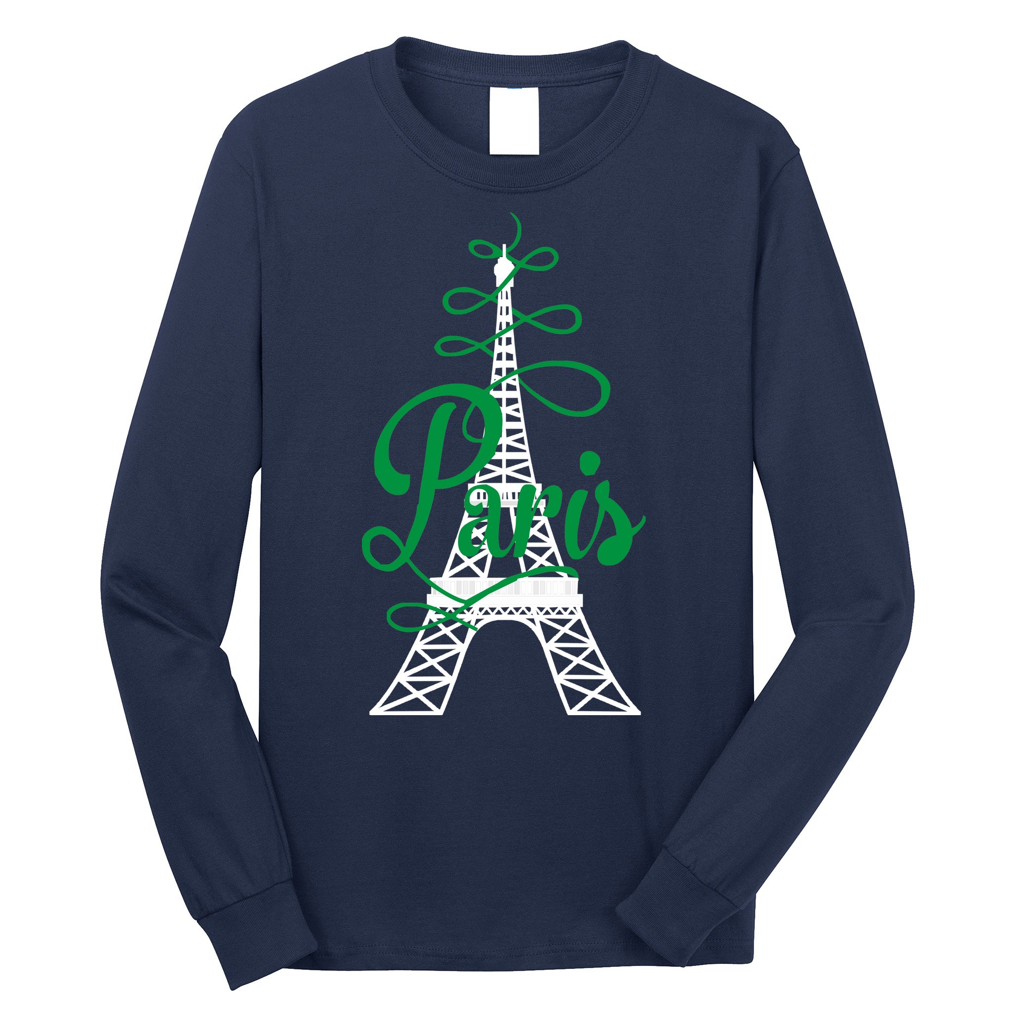 Paris Script Eiffel Tower French France Long Sleeve Shirt