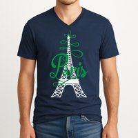 Paris Script Eiffel Tower French France V-Neck T-Shirt