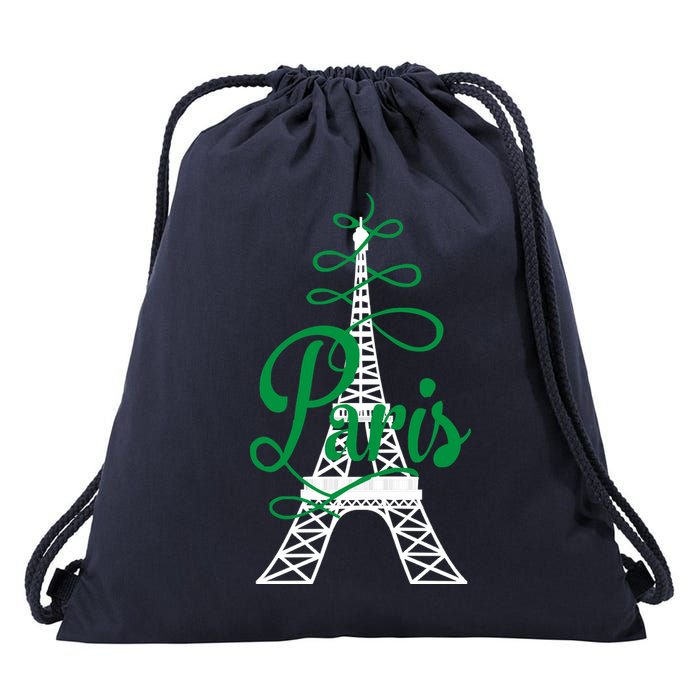 Paris Script Eiffel Tower French France Drawstring Bag