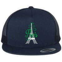 Paris Script Eiffel Tower French France Flat Bill Trucker Hat