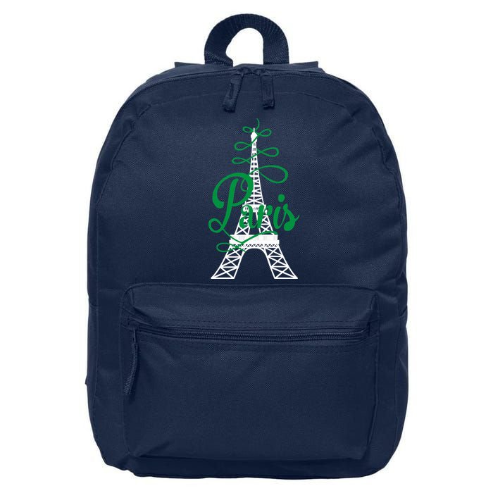 Paris Script Eiffel Tower French France 16 in Basic Backpack
