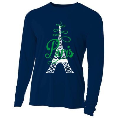 Paris Script Eiffel Tower French France Cooling Performance Long Sleeve Crew