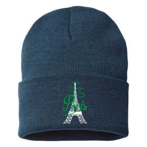 Paris Script Eiffel Tower French France Sustainable Knit Beanie