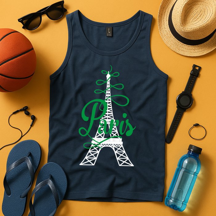 Paris Script Eiffel Tower French France Tank Top