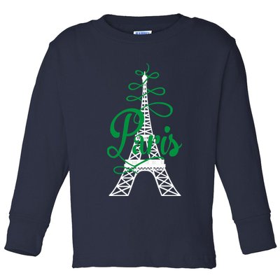 Paris Script Eiffel Tower French France Toddler Long Sleeve Shirt