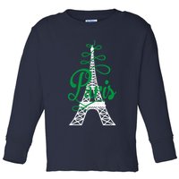 Paris Script Eiffel Tower French France Toddler Long Sleeve Shirt