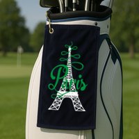 Paris Script Eiffel Tower French France Golf Towel