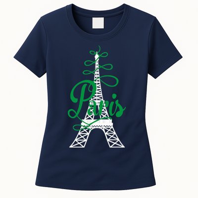 Paris Script Eiffel Tower French France Womens T-Shirt