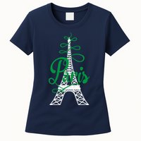 Paris Script Eiffel Tower French France Womens T-Shirt