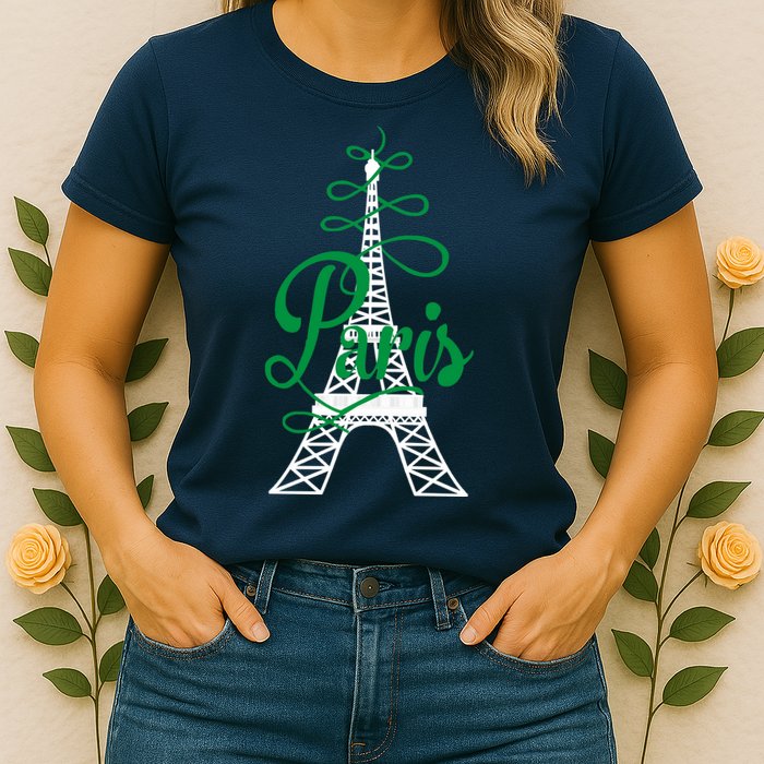 Paris Script Eiffel Tower French France Womens T-Shirt