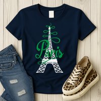 Paris Script Eiffel Tower French France Womens T-Shirt