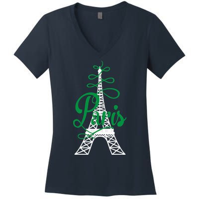 Paris Script Eiffel Tower French France Women's V-Neck T-Shirt