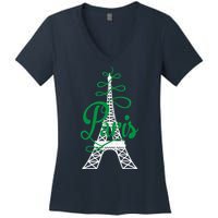Paris Script Eiffel Tower French France Women's V-Neck T-Shirt