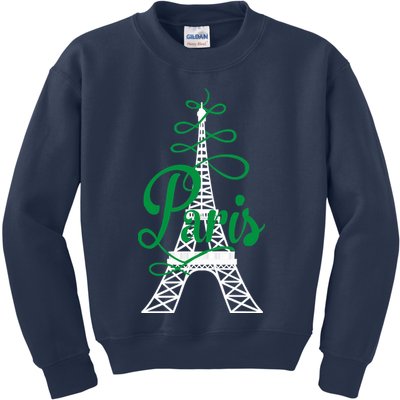 Paris Script Eiffel Tower French France Kids Sweatshirt