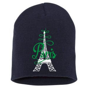 Paris Script Eiffel Tower French France Short Acrylic Beanie