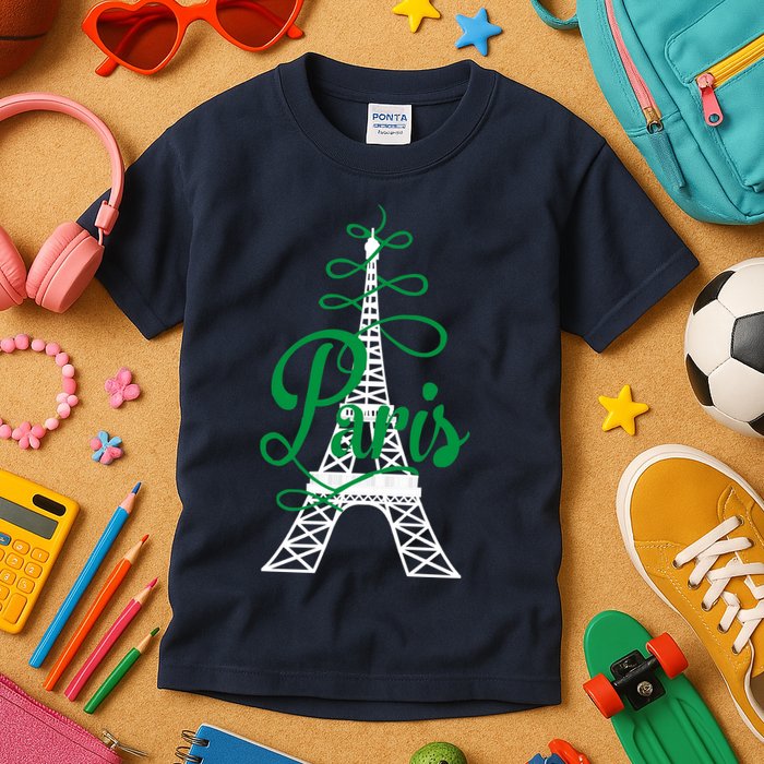 Paris Script Eiffel Tower French France Kids T-Shirt