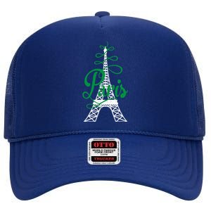 Paris Script Eiffel Tower French France High Crown Mesh Back Trucker Hat