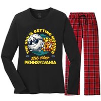 Pennsylvania Solar Eclipse Apr 8 2024 Sun Is Getting Mooned Women's Long Sleeve Flannel Pajama Set 