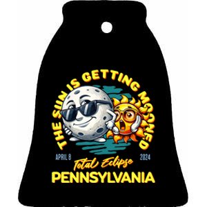 Pennsylvania Solar Eclipse Apr 8 2024 Sun Is Getting Mooned Ceramic Bell Ornament