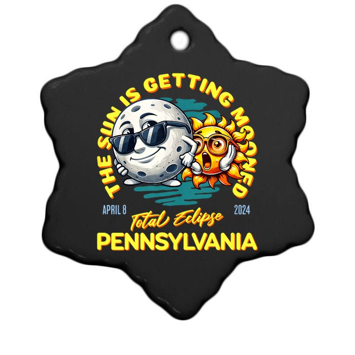 Pennsylvania Solar Eclipse Apr 8 2024 Sun Is Getting Mooned Ceramic Star Ornament