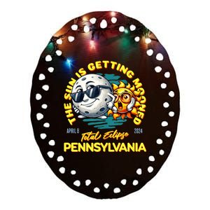 Pennsylvania Solar Eclipse Apr 8 2024 Sun Is Getting Mooned Ceramic Oval Ornament