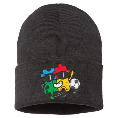 Puzzle Soccer Football Autism Awareness Sports Sustainable Knit Beanie