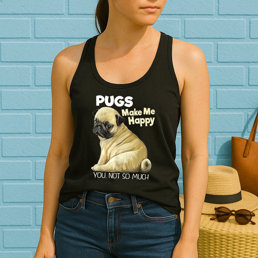 Pug Shirt Funny Tshirt Pugs Make Me Happy You Not So Much Womens Tank Top