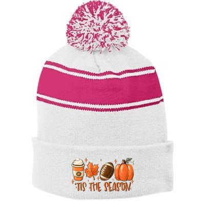 Pumpkin Spice Football Tis The Season Fall Thanksgiving Gift Stripe Pom Pom Beanie