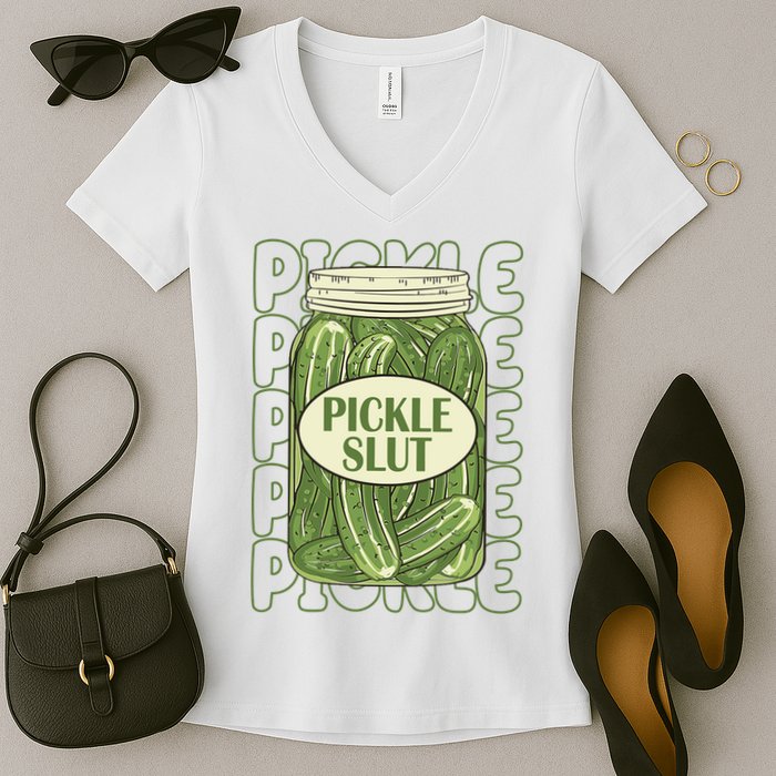 Pickle Slut Funny Pickle Lover Women's V-Neck T-Shirt