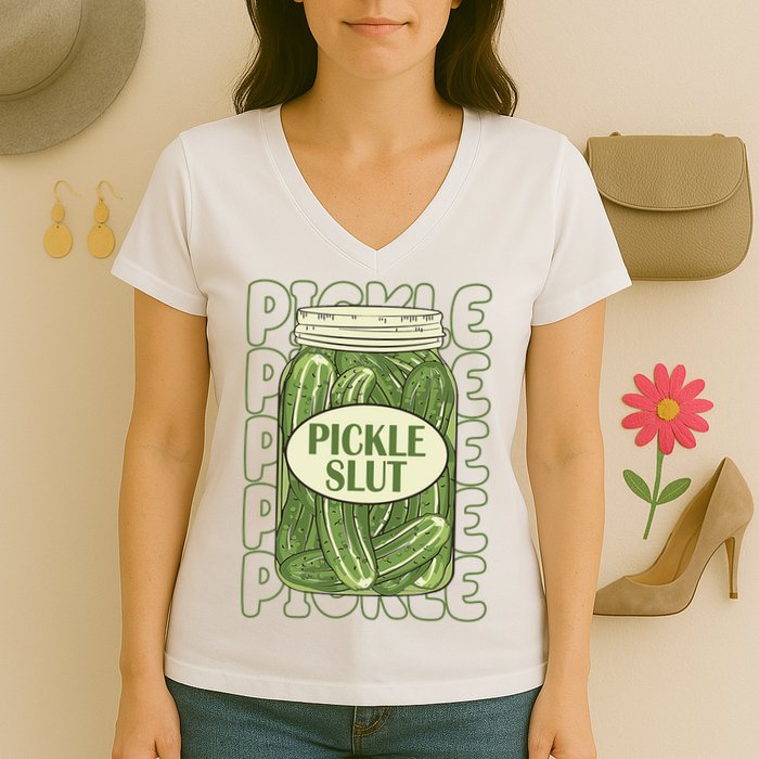 Pickle Slut Funny Pickle Lover Women's V-Neck T-Shirt