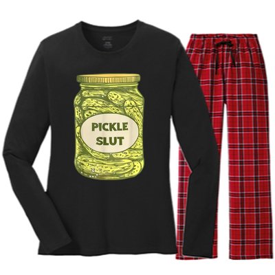 Pickle Slut Funny Canned Pickles Women's Long Sleeve Flannel Pajama Set 