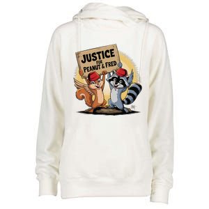 Peanut Squirrel & Fred Raccoo Justice For Peanut Wanted Womens Funnel Neck Pullover Hood